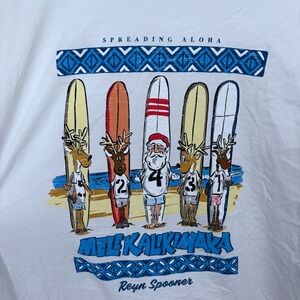 New Reyn Spooner Christmas T Shirt XL Mens White Surf Mele Kalikimaka Surfboard